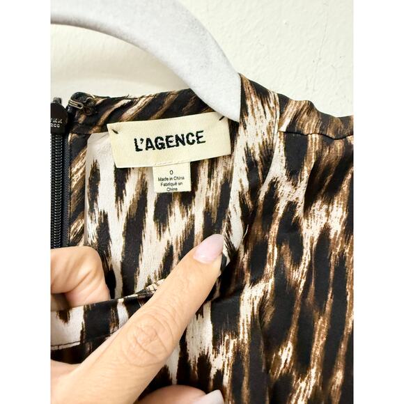L'agence Cipriana Leopard Print Asymmetrical Silk Mini Dress Brown Womens Size S - Picture 3 of 5
